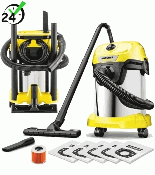 Odkurzacz domowo-warsztatowy Karcher WD 3 S V-17/6/20 + 4 FB (1000 W / 17 l / DN 35) + Worki w komplecie