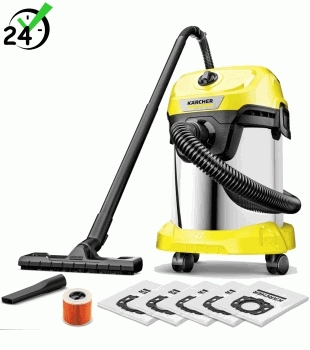 Odkurzacz domowo-warsztatowy Karcher WD 3 S V-17/6/20 + 4 FB (1000 W / 17 l / DN 35) + Worki w komplecie