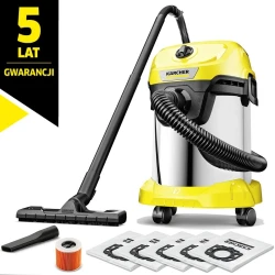 Karcher WD 3 S-V (1000 W / 17 l / 230 mbar, 45 l/s) Odkurzacz przemysłowy + Worki w komplecie