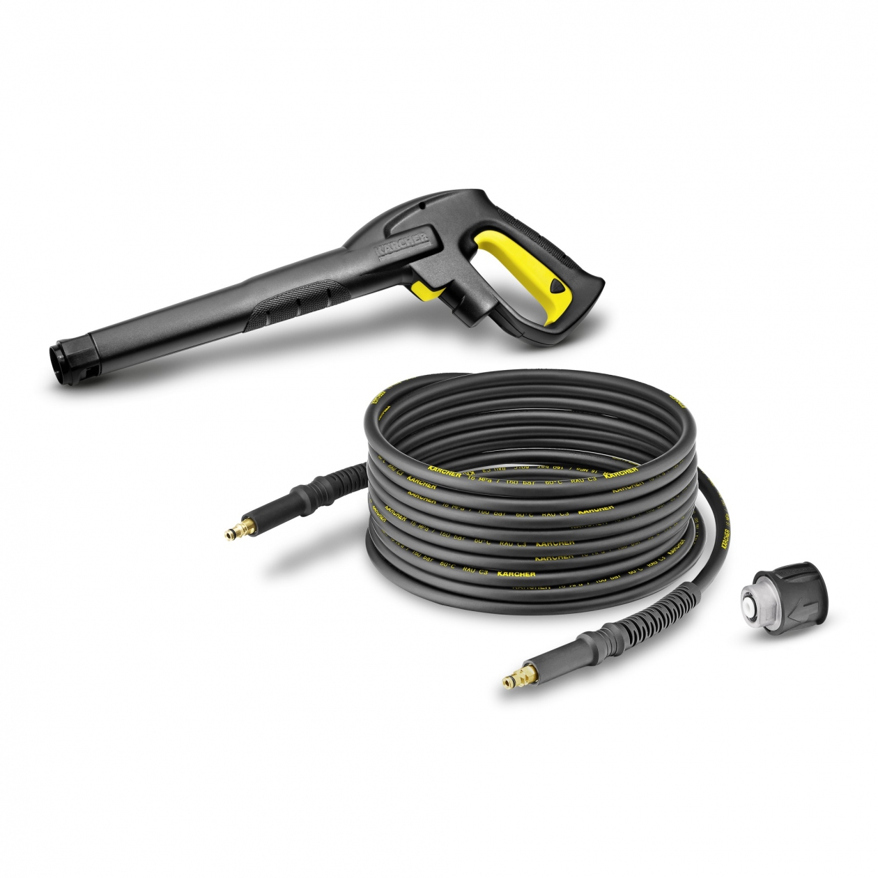 Zestaw pistolet + wąż Quick Connect 12m do K 2 - K 7 firmy Karcher. Prezentowany w pozycji leżącej.